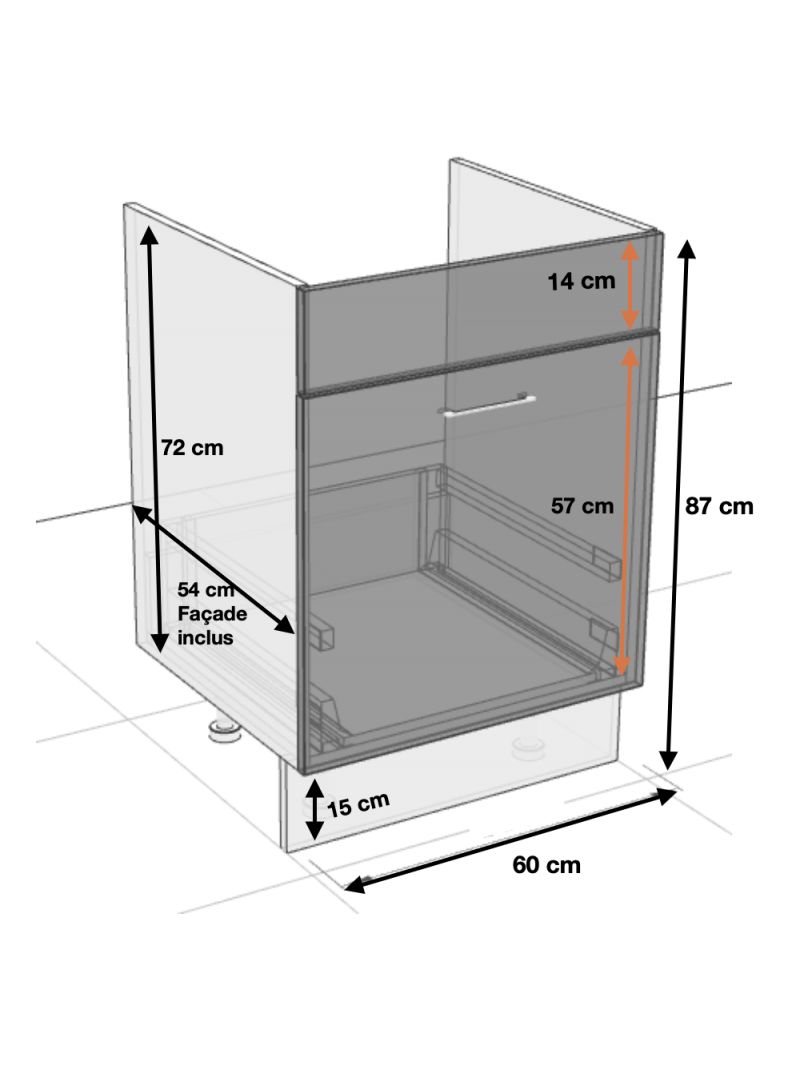 Meuble sous évier Bellissi Béton Ardoise 1 porte coulissante L 60 cm