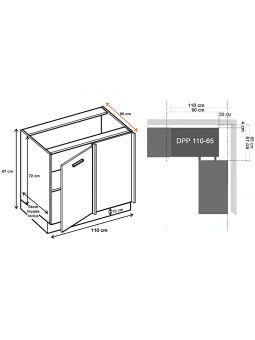 Meuble d'angle bas Bellissi Beton Ardoise 1 porte L 110 cm