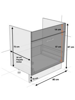 Meuble sous-évier Bellissi Beton Naturel 1 porte coulissante L 80 cm