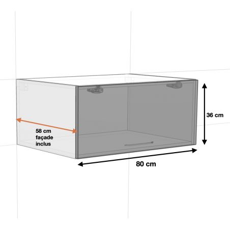 Meuble haut grande profondeur de cuisine Bellissi Beton Naturel 1 porte relevable L 80 cm