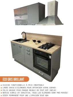 Meuble haut de cuisine Eco Gris Brillant 1 porte relevable L 60 cm