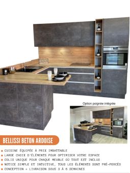 Meuble bas de cuisine Bellissi Beton Ardoise 1 porte 1 tiroir L 60 cm
