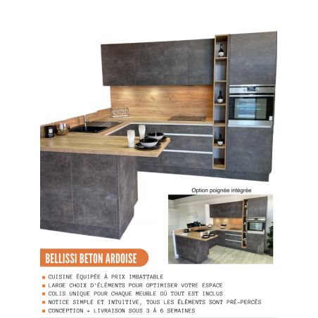 Colonne de cuisine pour micro-onde et four encastrable - 2 portes, L 60 cm - bellissi beton ardoise