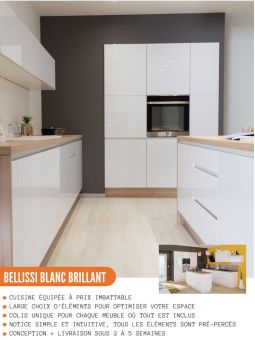 Meuble haut SLIM de cuisine Bellissi Blanc Brillant 1 porte relevable L 60 cm