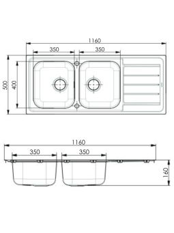 Evier à encastrer 2 bacs inox - ALLUX 116 cm