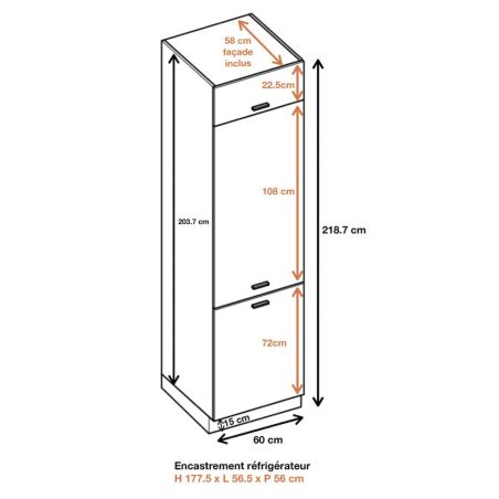 Colonne de cuisine pour réfrigérateur encastrable Bellissi Blanc 3 portes L 60 cm