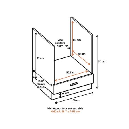 Meuble pour four encastrable Bellissi Blanc 1 tiroir L 60 cm