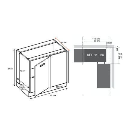 Meuble d'angle bas Bellissi Blanc 1 porte L 110 cm