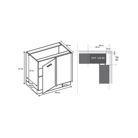 Meuble d'angle bas Bellissi Blanc 1 porte L 105 cm