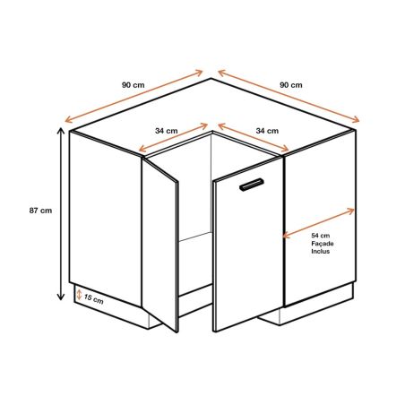 Meuble d'angle bas Bellissi Blanc 2 portes L 90/90 cm