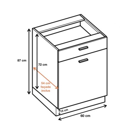 Meuble bas de cuisine Bellissi Blanc 1 porte 1 tiroir L 60 cm