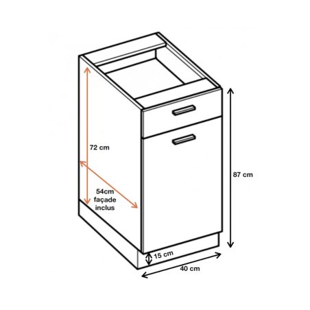 Meuble bas de cuisine Bellissi Blanc 1 porte 1 tiroir L 40 cm