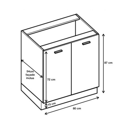 Meuble bas de cuisine Bellissi Blanc 2 portes L 80 cm