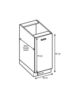 Meuble bas de cuisine Bellissi Blanc 1 porte L 40 cm