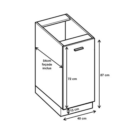 Meuble bas de cuisine Bellissi Blanc 1 porte L 40 cm