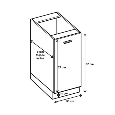 Meuble bas de cuisine Bellissi Blanc 1 porte L 30 cm