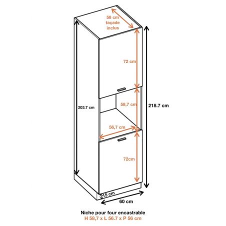 Colonne de cuisine pour four encastrable Bellissi Blanc 2 portes L 60 cm