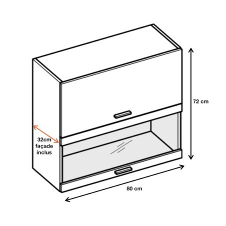 Meuble haut de cuisine Bellissi Blanc 2 portes relevables avec vitre opaque L 80 cm