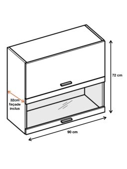 Meuble haut de cuisine Bellissi Blanc 2 portes relevables avec vitre opaque L 90 cm