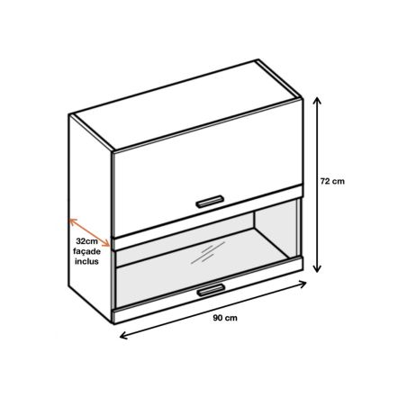 Meuble haut de cuisine Bellissi Blanc 2 portes relevables avec vitre opaque L 90 cm