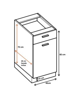 Meuble bas de cuisine Eco Blanc 1 porte 1 tiroir L 40 cm