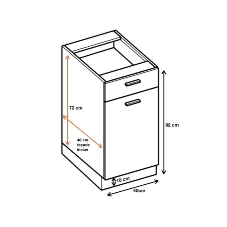 Meuble bas de cuisine Eco Blanc 1 porte 1 tiroir L 40 cm