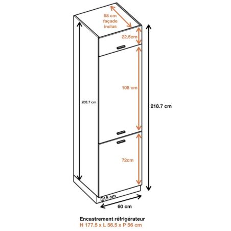 Colonne de cuisine pour réfrigérateur encastrable Lovia Blanc Mat 3 portes L 60 cm