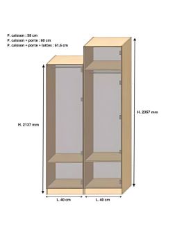 Dressing Armadio - armoire penderie - Largeur 40 cm - Sans Façade