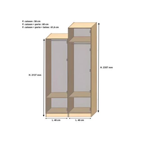 Dressing Armadio - armoire penderie - Largeur 40 cm - Sans Façade