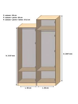 Dressing Armadio - armoire penderie - Largeur 50 cm - FaçadeBlanc laqué