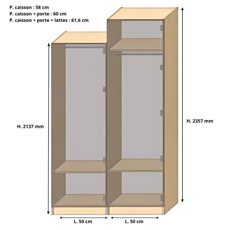 Dressing Armadio - armoire penderie - Largeur 50 cm - FaçadeBlanc laqué