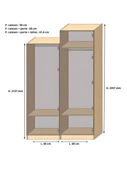 Dressing Armadio - armoire penderie - Largeur 60 cm - FaçadeBlanc laqué