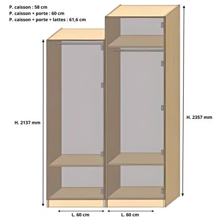 Dressing Armadio - armoire penderie - Largeur 60 cm - FaçadeDécor bois épicéa