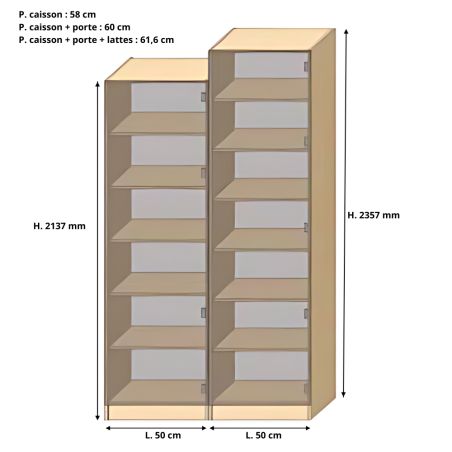 Dressing Armadio - armoire avec étagères - Largeur 50 cm - Sans Façade