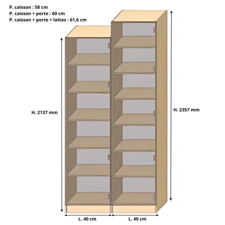 Dressing Armadio - armoire avec étagères - Largeur 40 cm - FaçadeDécor bois chêne brut