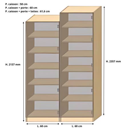 Dressing Armadio - armoire avec étagères - Largeur 60 cm - FaçadeDécor bois chêne brut