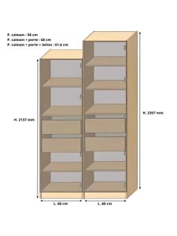 Dressing Armadio - armoire avec étagères et 2 tiroirs - Largeur 60 cm - Sans Façade