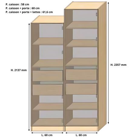 Dressing Armadio - armoire avec étagères et 2 tiroirs - Largeur 60 cm - Sans Façade