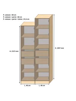 Dressing Armadio - armoire avec étagères et 2 tiroirs - Largeur 40 cm - FaçadeBlanc laqué