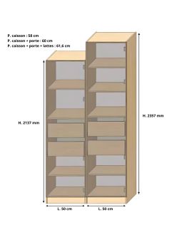 Dressing Armadio - armoire avec étagères et 2 tiroirs - Largeur 50 cm - FaçadeBlanc laqué