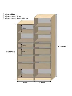 Dressing Armadio - armoire avec étagères et 4 tiroirs - Largeur 60 cm - Sans Façade