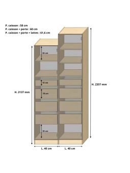 Dressing Armadio - armoire avec étagères et 4 tiroirs - Largeur 40 cm - FaçadeBlanc laqué