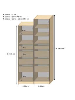 Dressing Armadio - armoire avec étagères et 4 tiroirs - Largeur 50 cm - FaçadeGris mat