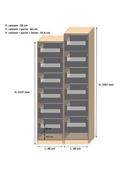 Dressing Armadio - armoire avec tiroirs éclairés - Largeur 40 cm - Sans Façade