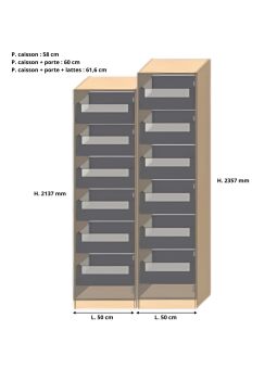 Dressing Armadio - armoire avec tiroirs éclairés - Largeur 50 cm - Sans Façade