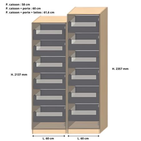 Dressing Armadio - armoire avec tiroirs éclairés - Largeur 60 cm - FaçadeDécor bois chêne brut