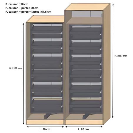 Dressing Armadio - armoire à chaussures - Largeur 80 cm - FaçadeDécor bois chêne brut