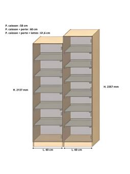 Dressing Armadio - armoire avec étagères coulissantes - Largeur 60 cm - FaçadeNoir mat