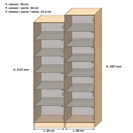 Dressing Armadio - armoire avec étagèress coulissantes - Largeur 60 cm - FaçadeVanille mat