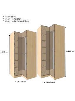 Dressing Armadio - armoire d'angle avec étagèress et penderie L 100 cm - FaçadeGris mat